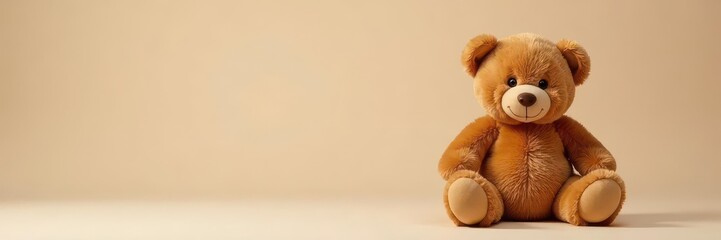 Fototapeta premium Adorable brown teddy bear, soft texture, clean backdrop, item, photography, comfort
