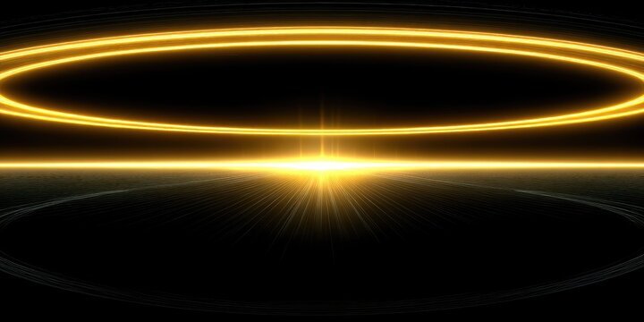 Golden rings, glowing horizon on black