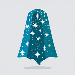 A vibrant teal cloak, adorned with stylized stars, floats gracefully against a neutral backdrop.