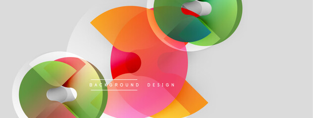 Fototapeta premium Abstract colorful shapes overlap, creating dynamic visual effect. Gradient hues blend smoothly, forming modern design element.