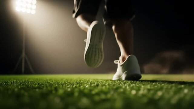 Legs Running on Field with Shoes in Slow Motion at Night