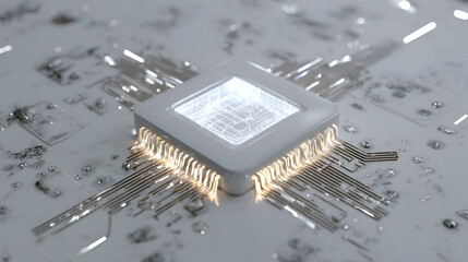 Modern futuristic CPU design with glowing circuitry, ideal for technology concepts, innovation, and digital transformation