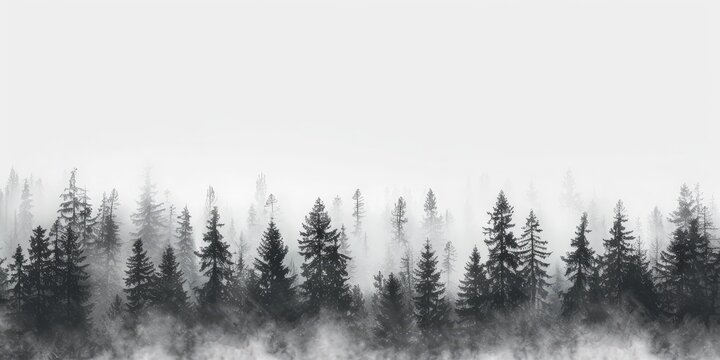 Misty forest silhouette, tranquil scene, nature background, wall art