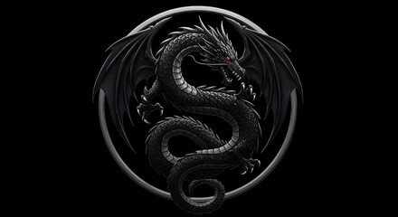 Obraz premium Black Dragon: A meticulously crafted artistic depiction of a black dragon, a mythical symbol of power and mystique, against a dark backdrop.