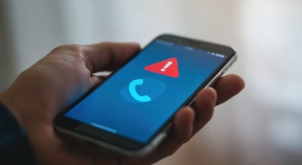 Error Notification on Smartphone: A close-up shot showcases a hand holding a smartphone, the screen displaying a prominent error alert, symbolizing technological failure, system breakdown.