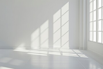Obraz premium Sunlit empty room, corner view, minimalist design, interior space, home staging