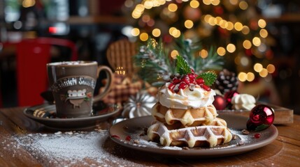 Obraz premium Christmas Traditions: Waffles, Lattes & Festive Delights