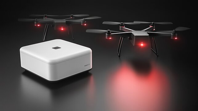 Sleek drones and a wireless charging station showcase cutting edge technology