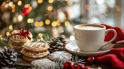 Fototapeta premium Christmas Traditions: Waffles, Lattes & Festive Delights