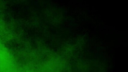 Realistic green smoke mist or fog drifts and swirls on black background. Ideal for overlays, special effects, and creating a mysterious, toxic, poison, radioactive or magical atmosphere - Powered by Adobe