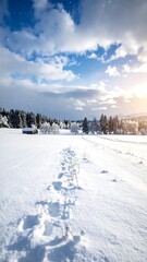 Winter landscape with snow-covered path