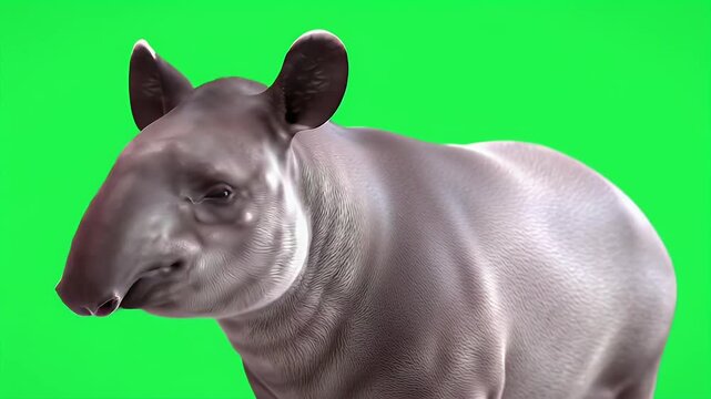 3D Rendered Tapir Isolated on Green Screen Background for Compositing