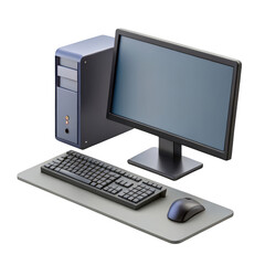 Fototapeta premium 3d desktop computer setup with monitor tower keyboard and mouse isolated on transparent background
