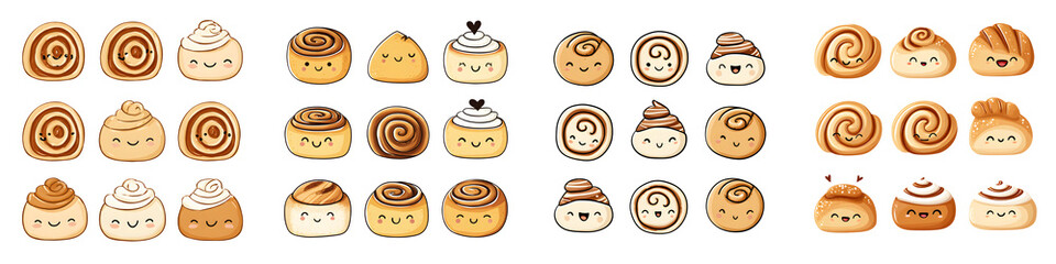 Cute Cinnamon Roll Characters Collection - Bakery Pastry Illustration