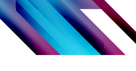 Abstract geometric design. Diagonal lines create dynamic visual effect. Blue, purple hues dominate white background. Modern, sleek composition.