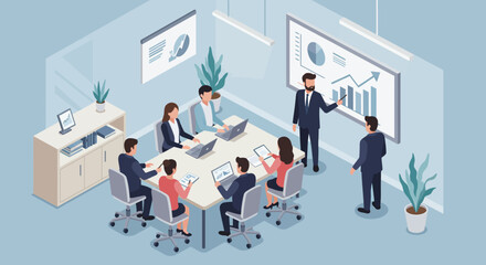 Business Team Meeting Presenting Financial Data Analysis