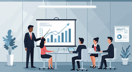 Fototapeta premium Business Team Meeting Presenting Financial Growth Charts