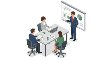 Business Team Meeting with Presentation and Charts