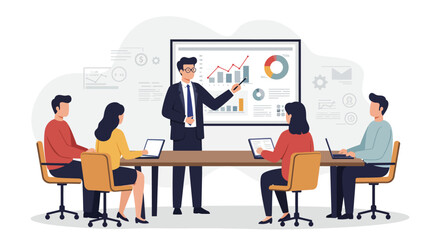 Business Presentation with Team Analyzing Financial Data