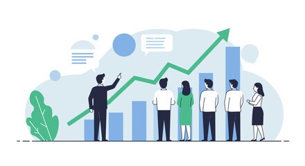 Obraz premium Business Presentation with Growth Chart and Team