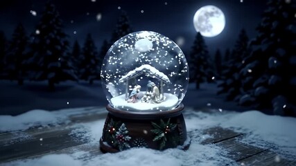 Christmas Nativity Scene in Snow Globe Under Moonlight - Powered by Adobe