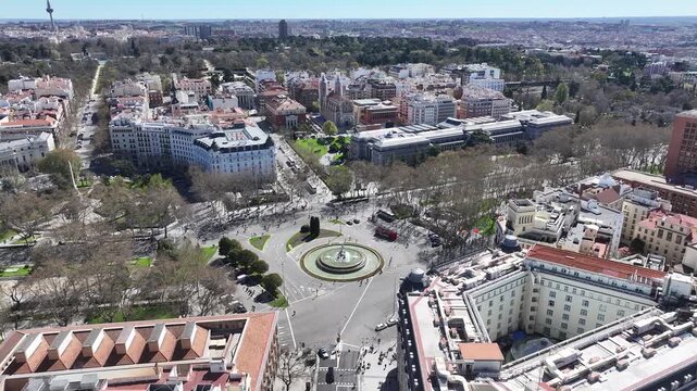 Neptuno Fountain At Madrid In Comunidad De Madrid Spain. Famous Roundabout. Downtown Cityscape. Madrid At Comunidad De Madrid Spain. Cultural Heritage Skyline. Prado Museum Scene.