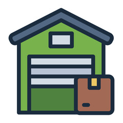 warehouse filled line icon storing packages for fair trade distribution