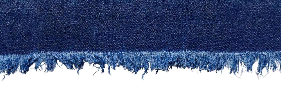 Indigo denim fabric with frayed edge