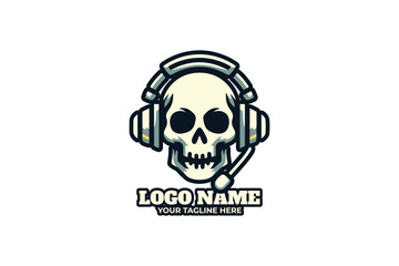 Headphone Skull Flat Emblem Design