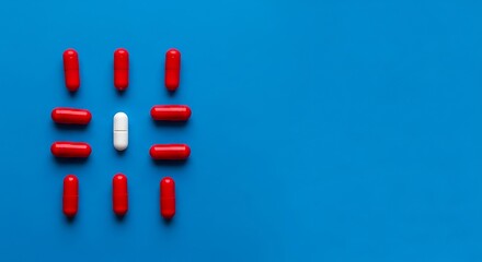 Distinct White Pill Stands Out Among Red Medicine Capsules
