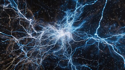 Fractal-like neon electricity branching in a cosmic void, depicting natural energy patterns.