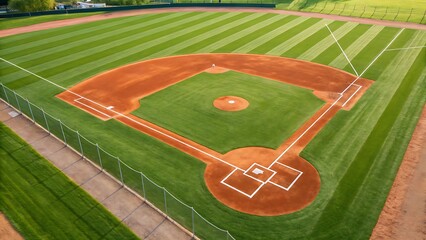 An aerial view of a wellmaintained baseball field on a sunny day