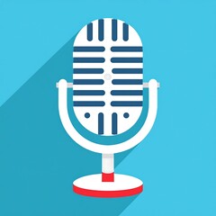 Microphone Icon, Flat Design, Blue Background