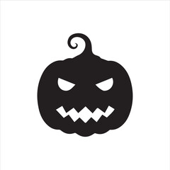 Halloween pumpkin faces, each with unique carved expressions such as evil grin, sharp fangs, wide smile, shocked look, and sinister eyes. Bold black silhouette design, clean vector style, on white bac
