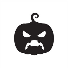 Halloween pumpkin faces, each with unique carved expressions such as evil grin, sharp fangs, wide smile, shocked look, and sinister eyes. Bold black silhouette design, clean vector style, on white bac