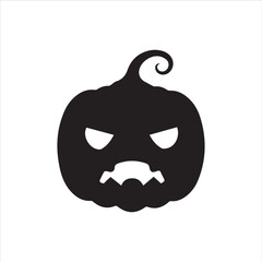 Halloween pumpkin faces, each with unique carved expressions such as evil grin, sharp fangs, wide smile, shocked look, and sinister eyes. Bold black silhouette design, clean vector style, on white bac