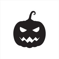 Halloween pumpkin faces, each with unique carved expressions such as evil grin, sharp fangs, wide smile, shocked look, and sinister eyes. Bold black silhouette design, clean vector style, on white bac