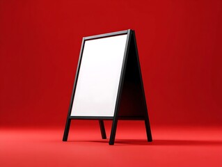 Empty A-Frame Sandwich Board Mockup with Black Frame on Vibrant Red Background for Advertisement
