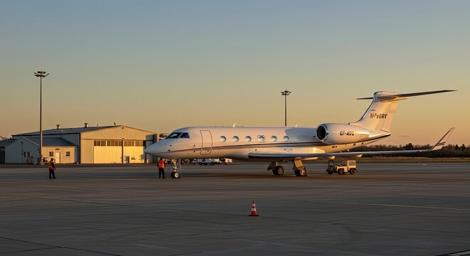 Golden Hour Gulfstream G550 Private Jet on Airport Tarmac