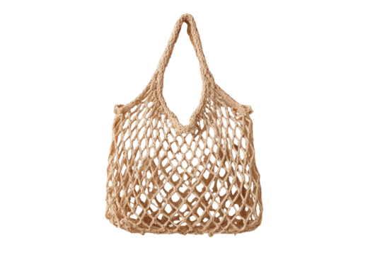 Beige mesh tote bag with diamond-patterned weave