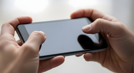 Engaged hands playing mobile game on smartphone, capturing immersive digital entertainment