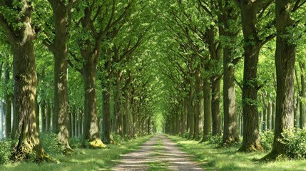 Fototapeta premium A lined avenue of trees stretches into the distance.