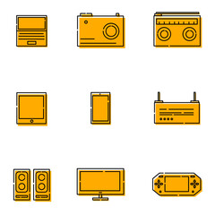 Line Art Colorful Collection of Electronic Device Flat Icon Illustration Set
