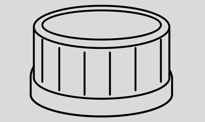 vector illustration plastic bottle screw cap icon in outline. showing ribbed sides and circular side view, ideal for packaging, container, and product labeling illustrations. isolated grey background.