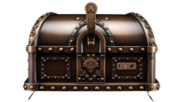 dome topped mailbox with brass hardware and rivet on white background