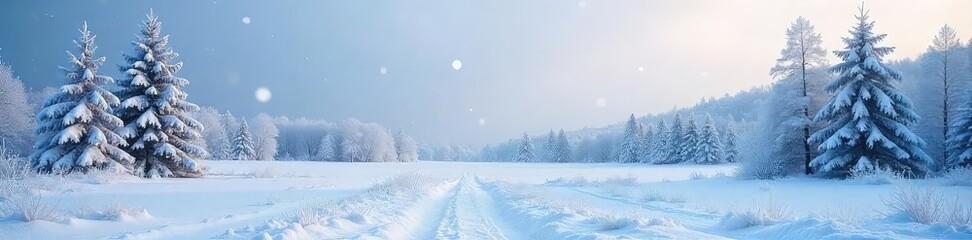Frozen landscape, frosty trees, snow-covered ground, winter wonderland scene Perfect for winter holiday themes, seasonal backgrounds, or cold weather imagery , rural, leafless