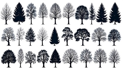 Collection of black tree silhouettes