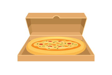 Delivery pizza. Pizza box. Order pizza online. Pizza cardboard. Food delivery box.