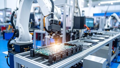 Naklejka premium robot arms in industrial factory