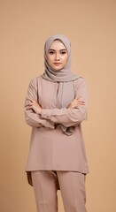 Fototapeta premium Confident Muslim Woman in Hijab Portrait on Neutral Background